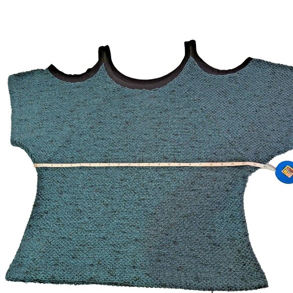 BCBGeneration Womens Top Teal Knit Sweater Blouse Cold Shoulder Size Medium - Picture 14 of 16